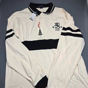 Cremieux Collection Men’s Long Sleeve Polo Shirt Size L Cream Black NWT